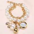 Women Pearls Crystal And Charm Luxury Bracelet Quartz Watch-Gold-JadeMoghul Inc.