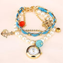 Women Pearls Crystal And Charm Luxury Bracelet Quartz Watch-Sky Blue-JadeMoghul Inc.