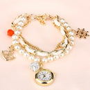 Women Pearls Crystal And Charm Luxury Bracelet Quartz Watch-White-JadeMoghul Inc.