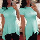 Women Peplum Waist Solid color Assymmetrical Shirt Top-Green-S-JadeMoghul Inc.