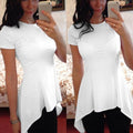 Women Peplum Waist Solid color Assymmetrical Shirt Top-White-S-JadeMoghul Inc.