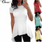 Women Peplum Waist Solid color Assymmetrical Shirt Top-Yellow-S-JadeMoghul Inc.