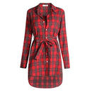 Women Plaid Full Sleeved Button Down Long Tunic top-Red-L-JadeMoghul Inc.