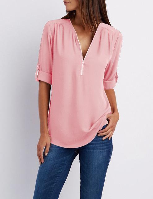 Women Plus Big Size 4XL 5XL Loose Casual Chiffon Blouse Female 2018 Summer Black Solid Half Sleeve Elegant Tops Shirts Blusas-pink-S-JadeMoghul Inc.