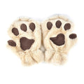 Women Plush Animal Paw Design Finger Less Gloves-Beige-JadeMoghul Inc.