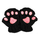 Women Plush Animal Paw Design Finger Less Gloves-Black-JadeMoghul Inc.