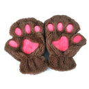 Women Plush Animal Paw Design Finger Less Gloves-Khaki-JadeMoghul Inc.