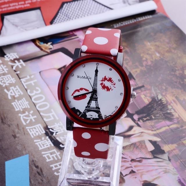 Women Polka Dot Leather Strap Paris Inspired Watch-Red-JadeMoghul Inc.