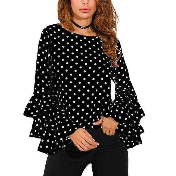 Women Polka Dot Ruffle Blouses Plus Size 3XL 4XL 5XL Tops Long Sleeves O-Neck Elegant Ladies Casual Office Shirt female Tunics-Black-XXL-JadeMoghul Inc.