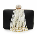 Women Precious Evening Clutch With Luxurious Pearl Tassels-Black-Mini(Max Length<20cm)-JadeMoghul Inc.