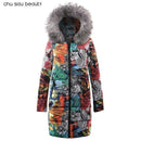 Women Printed long Winter Jacket-CY1629BK-GR-S-JadeMoghul Inc.