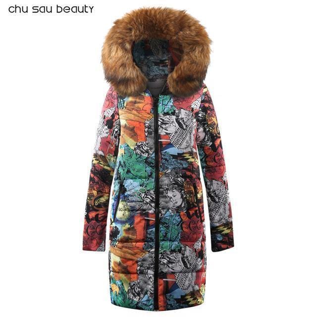 Women Printed long Winter Jacket-CY1629BK-YL-S-JadeMoghul Inc.