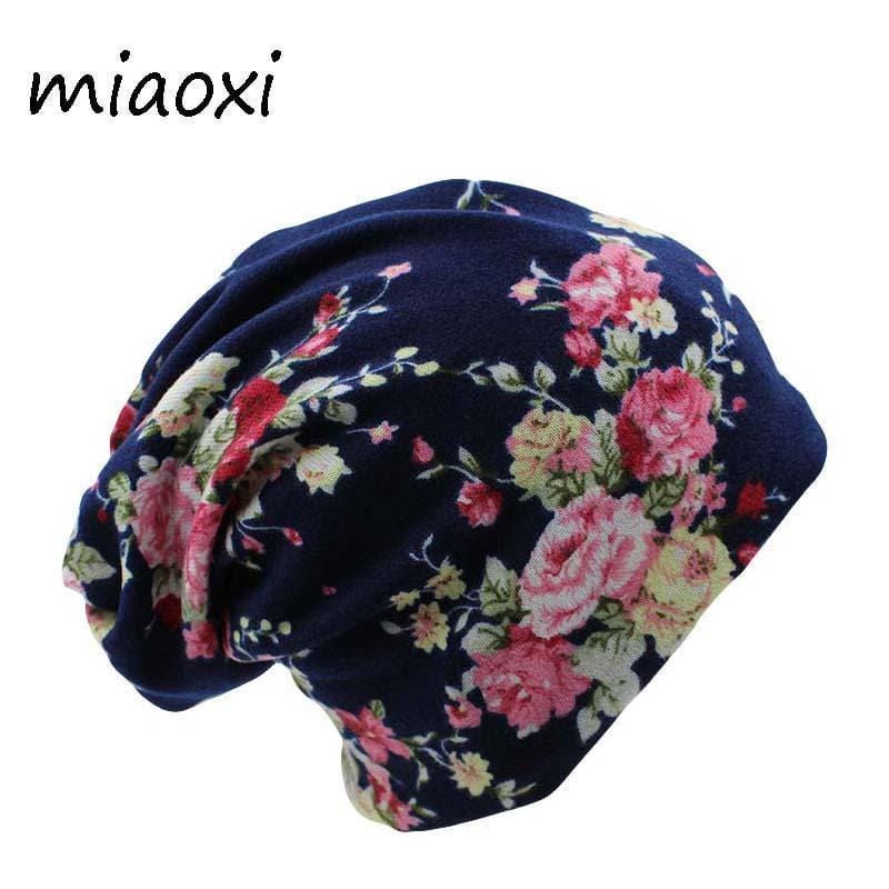 Women Printed Machine Knit Hat/ Beanie-flower-JadeMoghul Inc.