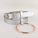 Women PU Leather Slim Belt With Decorative Heavy Metal Loop-silver gold-JadeMoghul Inc.