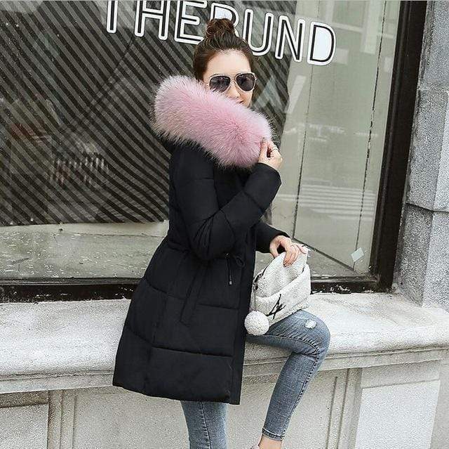 Women Puffer Jacket With Large Faux Fur hood AExp