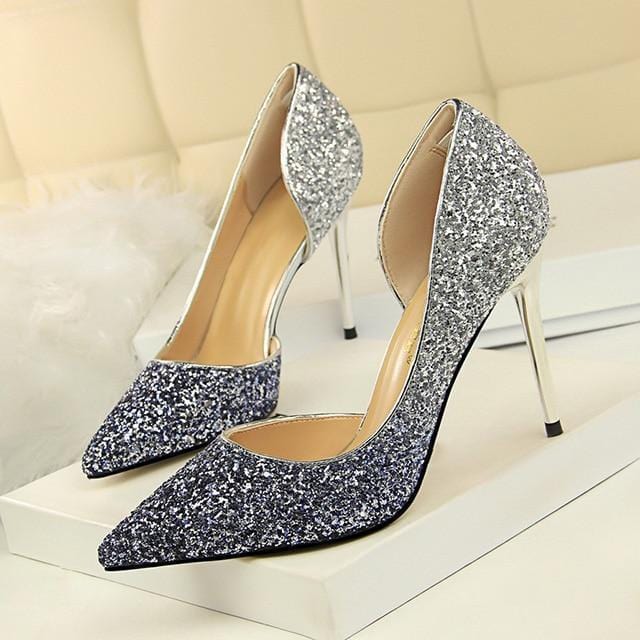 Women Pumps Extrem Sexy High Heels Women Shoes Thin Heels Female Shoes Wedding Shoes Gold Sliver White Ladies Shoes-Gradient Blue-4.5-JadeMoghul Inc.