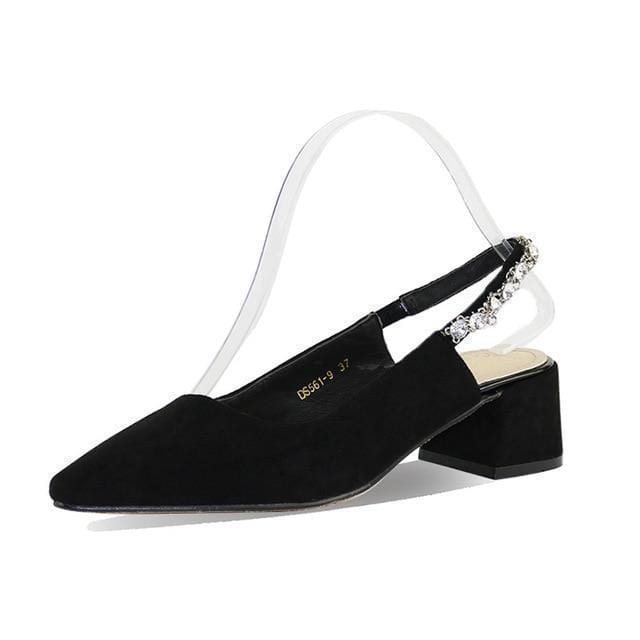 Women Pumps Heels Shoes Woman Crystal Eleganet Thick Heel Party Pumps Female Black Spring Pointed Toe Slingbacks Shoes WeddingCE-Black-4-JadeMoghul Inc.