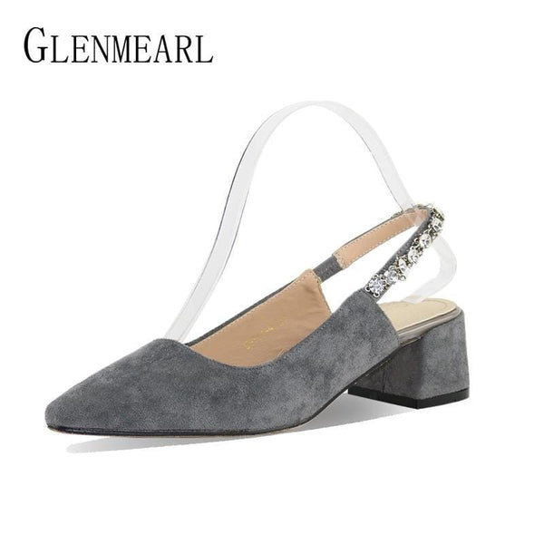 Women Pumps Heels Shoes Woman Crystal Eleganet Thick Heel Party Pumps Female Black Spring Pointed Toe Slingbacks Shoes WeddingCE-Black-4-JadeMoghul Inc.