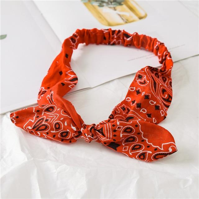 Women Rabbit Ear Print Headbands Retro Hair Accessories Knotted Turban Bandage Bandanas Hairband Headwrap Hair Bands AExp