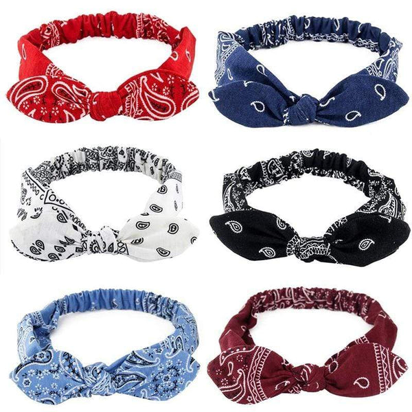 Women Rabbit Ear Print Headbands Retro Hair Accessories Knotted Turban Bandage Bandanas Hairband Headwrap Hair Bands AExp