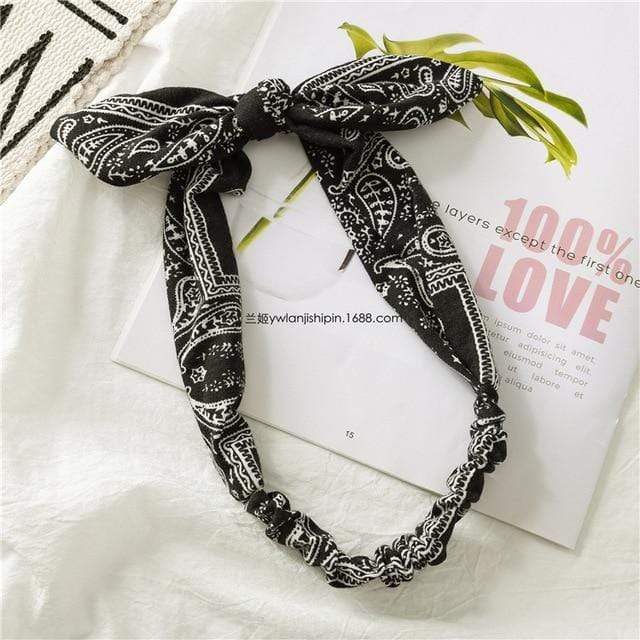 Women Rabbit Ear Print Headbands Retro Hair Accessories Knotted Turban Bandage Bandanas Hairband Headwrap Hair Bands AExp