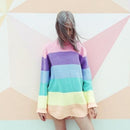Women Rainbow Striped Colorful Sweater Tunic-YellowPurple-One Size-JadeMoghul Inc.