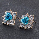 Women Rhinestone Crystal And Rose Flower Stud Earrings-B-JadeMoghul Inc.