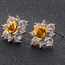 Women Rhinestone Crystal And Rose Flower Stud Earrings-D-JadeMoghul Inc.