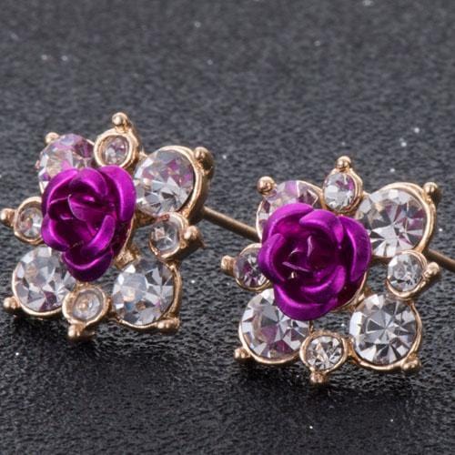Women Rhinestone Crystal And Rose Flower Stud Earrings-I-JadeMoghul Inc.