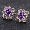 Women Rhinestone Crystal And Rose Flower Stud Earrings-J-JadeMoghul Inc.
