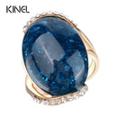 Women Rose Gold Acrylic Stone Cocktail Ring-7-Blue-Rose Gold Color-JadeMoghul Inc.