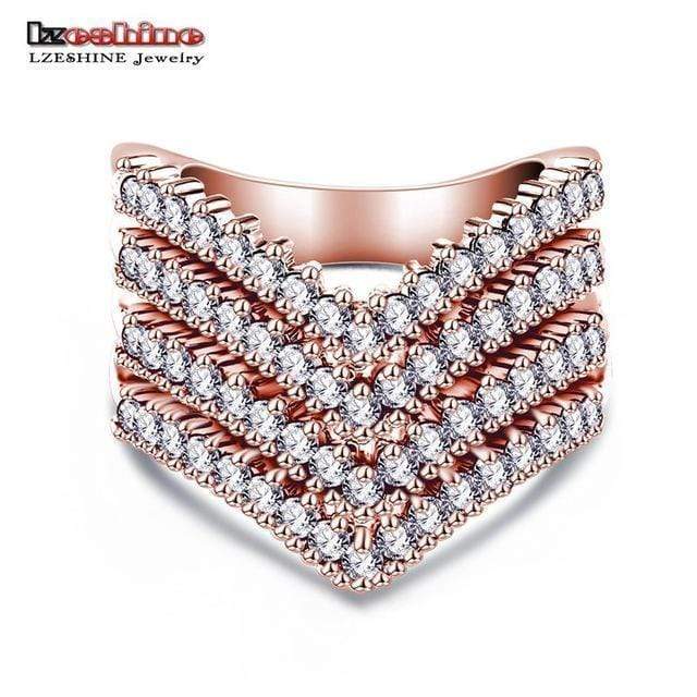 Women Rose Gold Plated  Cubic Zircon Multi Layer Ring