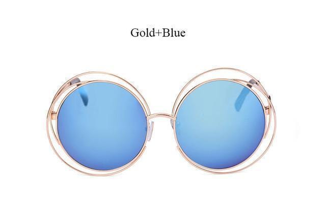 Women Round Shaped Reflector Sunglasses With 100 % UV 400 Protection-QF24 Gold Blue-JadeMoghul Inc.