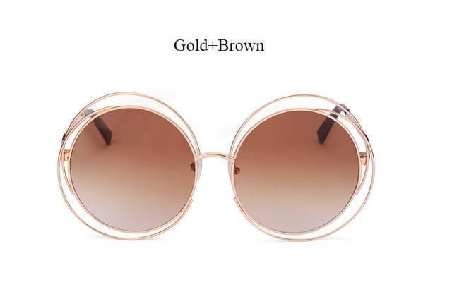 Women Round Shaped Reflector Sunglasses With 100 % UV 400 Protection-QF24 Gold Brown-JadeMoghul Inc.