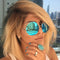 Women Round Shaped Reflector Sunglasses With 100 % UV 400 Protection-QF24 Gold Green-JadeMoghul Inc.