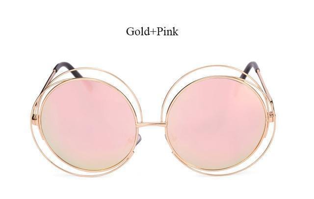 Women Round Shaped Reflector Sunglasses With 100 % UV 400 Protection-QF24 Gold Pink-JadeMoghul Inc.