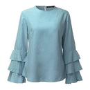 Women Ruffled Full Sleeves Chiffon Shirt Top-Blue-S-JadeMoghul Inc.