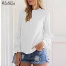 Women Ruffled Full Sleeves Chiffon Shirt Top-Off White-S-JadeMoghul Inc.