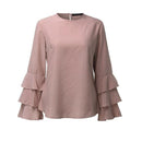 Women Ruffled Full Sleeves Chiffon Shirt Top-Pink-S-JadeMoghul Inc.