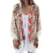 Women's Floral Patterned Kimono Cardigan  Top With Batwing Sleeves And Tassels