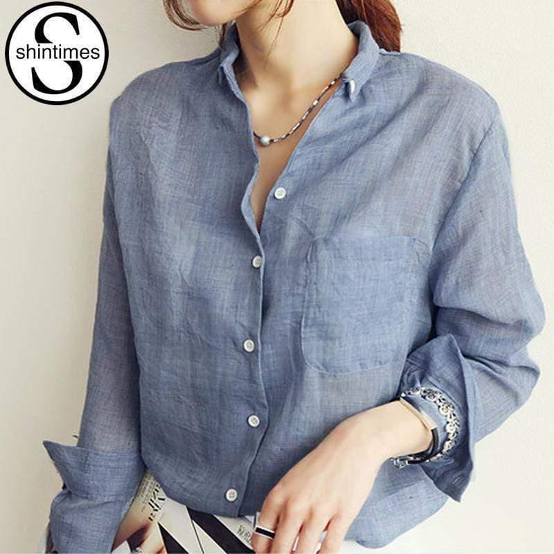 Women's Long Sleeved Shirt Top With Turn Down Collar