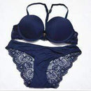 Women Satin And Lace Padded Push Up Bra And Lined Lace Seamless Panties Set