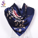 Women Satin Silk Blossoms Print Scarf-navy blue-JadeMoghul Inc.