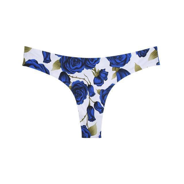 Women Seamless Cotton Brazilian Briefs-Rose Floral Blue-L-JadeMoghul Inc.