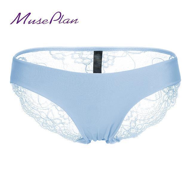 Women Seamless Cotton Breathable Lace Panties-blue-L-JadeMoghul Inc.