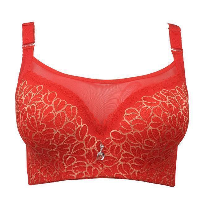 Women Sexy Floral Lace Underwire Push Up Bra-red-C-85 38-JadeMoghul Inc.
