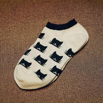 Women Short Ankle Length Cat Print Cotton Socks-ws58-One Size-JadeMoghul Inc.