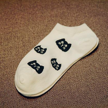 Women Short Ankle Length Cat Print Cotton Socks-ws64-One Size-JadeMoghul Inc.