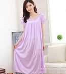 Night Dress For Women - Short Sleeves Silk Night Gown