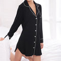 Women silk Button Down front Sleep Shirt In Solid Colors-Black-M-JadeMoghul Inc.